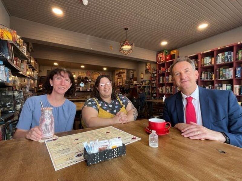 left to right: Anneliese Dodds, D20 Cafe owner Page Costas, and Watford Labour parliamentary candidate Cllr Matt Turmaine.